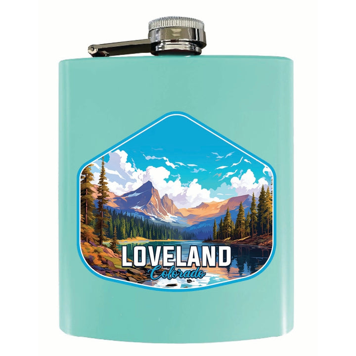 Loveland Colorado Mountain Landscape Design Souvenir 7 oz Steel Flask Matte Finish Image 1