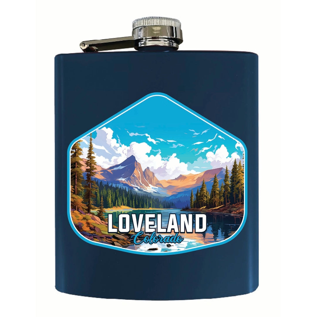 Loveland Colorado Mountain Landscape Design Souvenir 7 oz Steel Flask Matte Finish Image 2