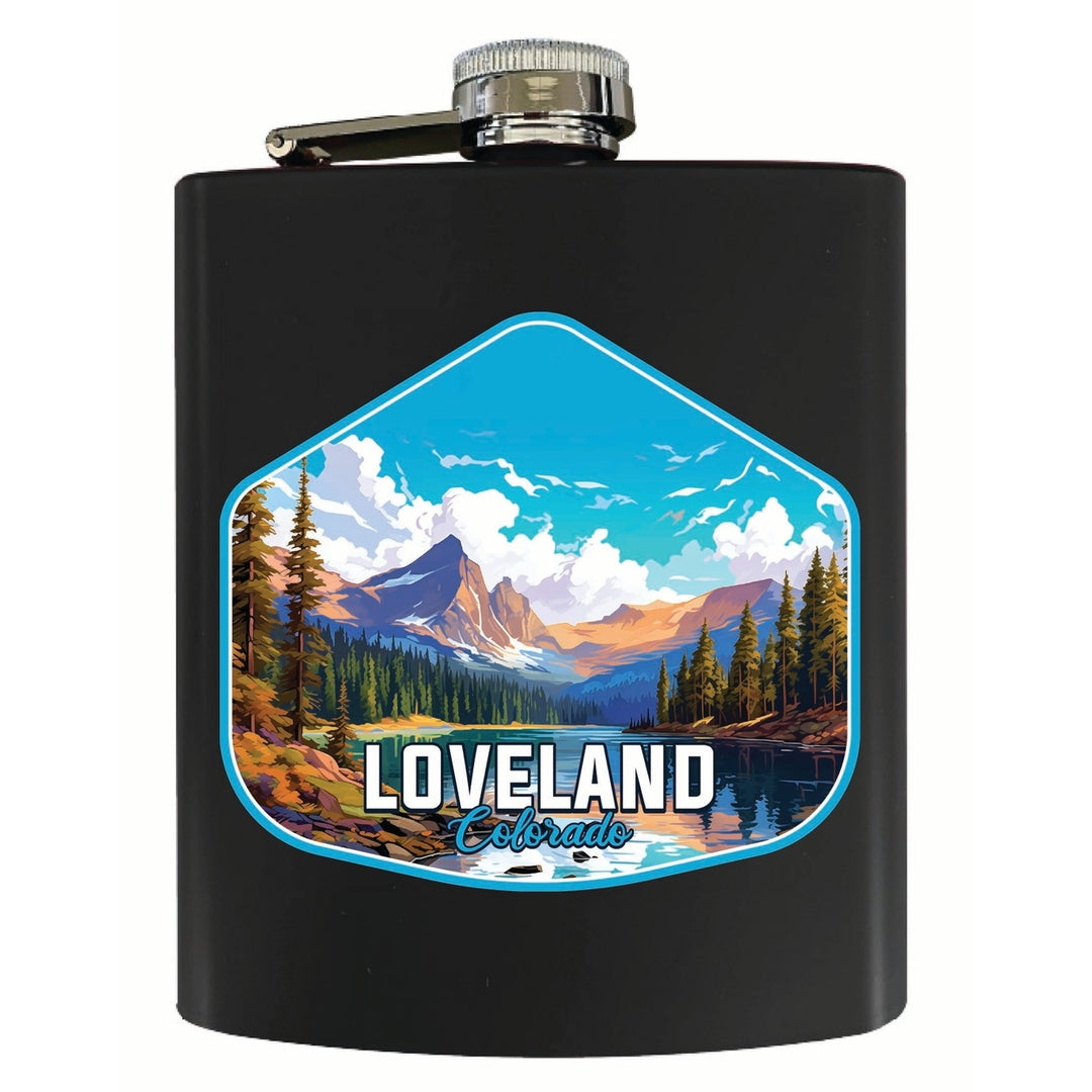 Loveland Colorado Mountain Landscape Design Souvenir 7 oz Steel Flask Matte Finish Image 3