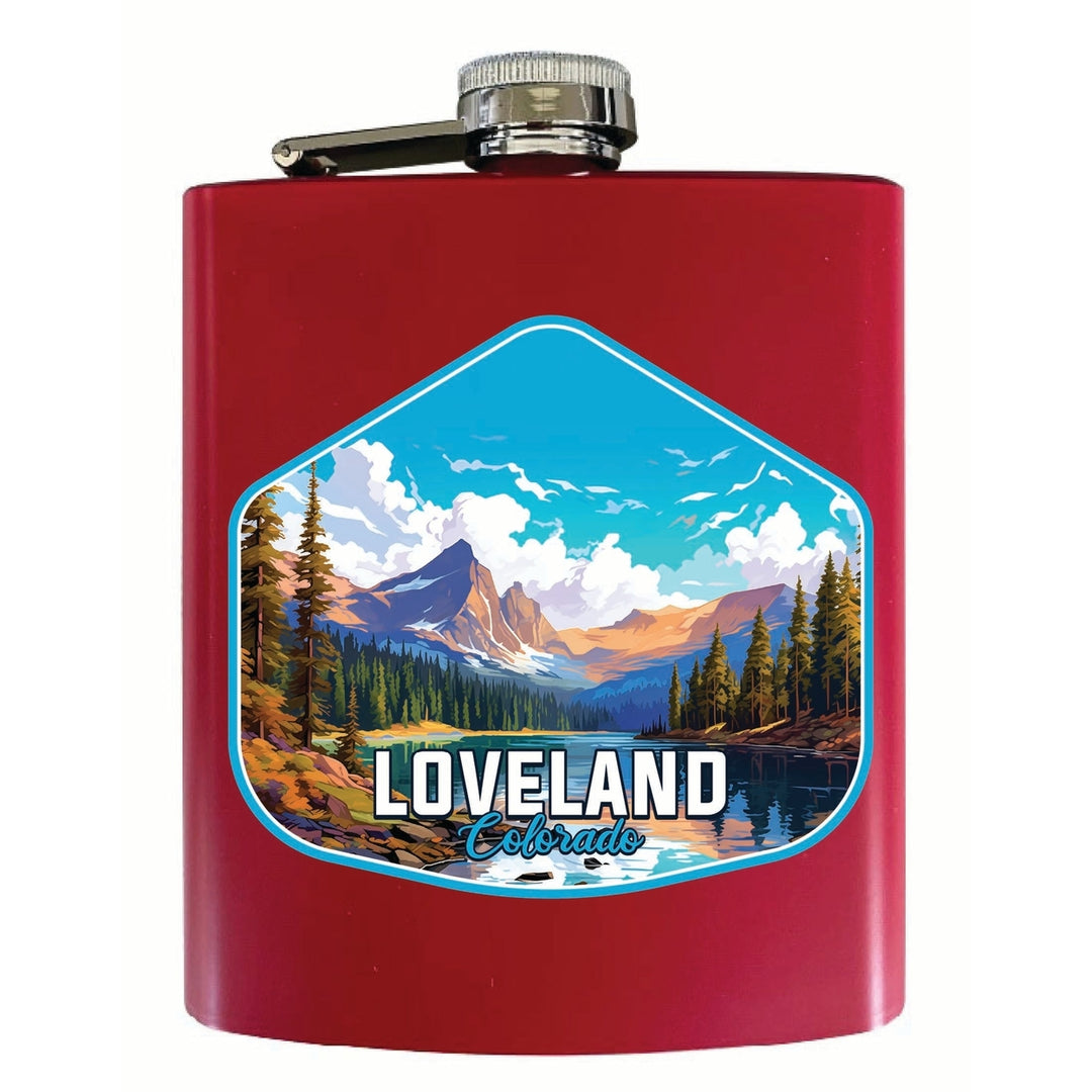 Loveland Colorado Mountain Landscape Design Souvenir 7 oz Steel Flask Matte Finish Image 4