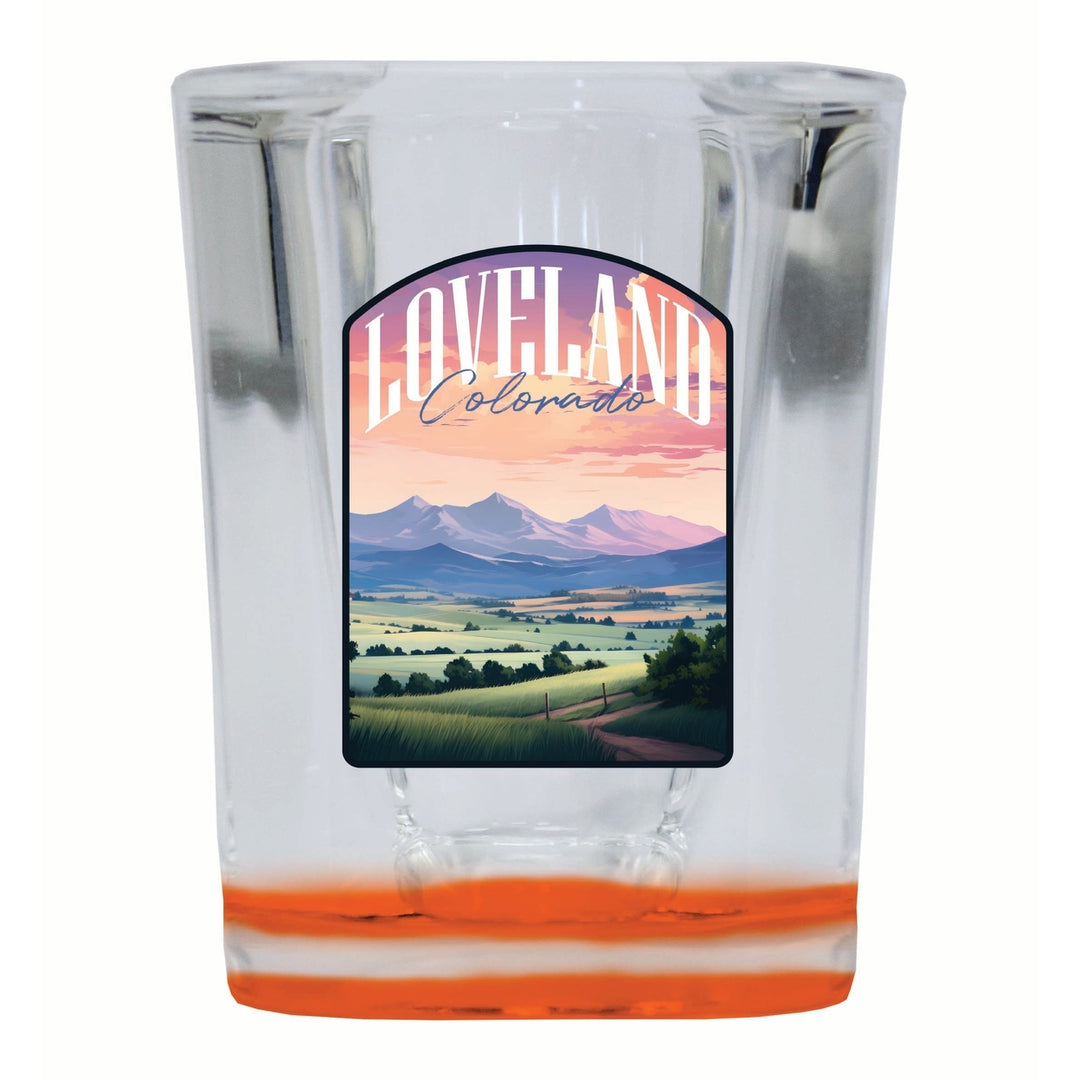 Loveland Colorado Pastel Landscape Design Souvenir 2 Ounce Shot Glass Square Image 1