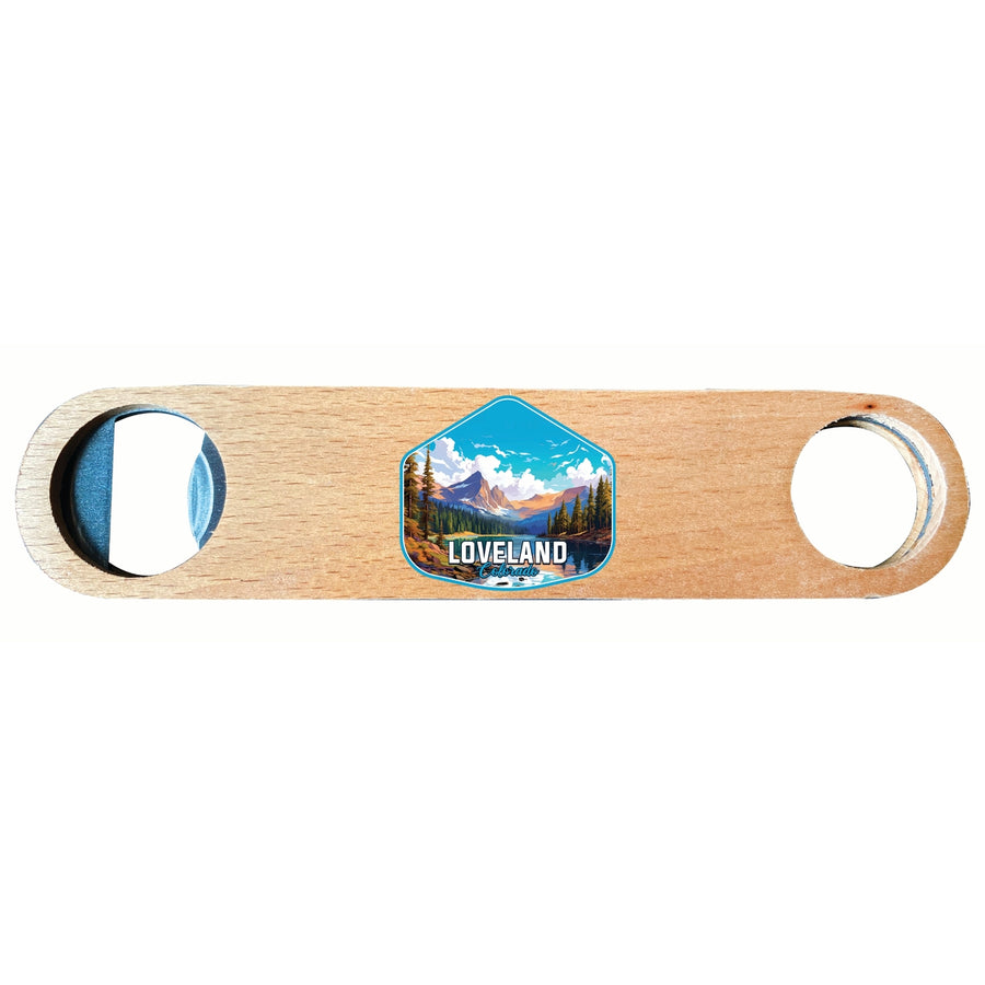 Loveland Colorado Mountain Landscape Design Souvenir Wooden Bottle Opener Image 1