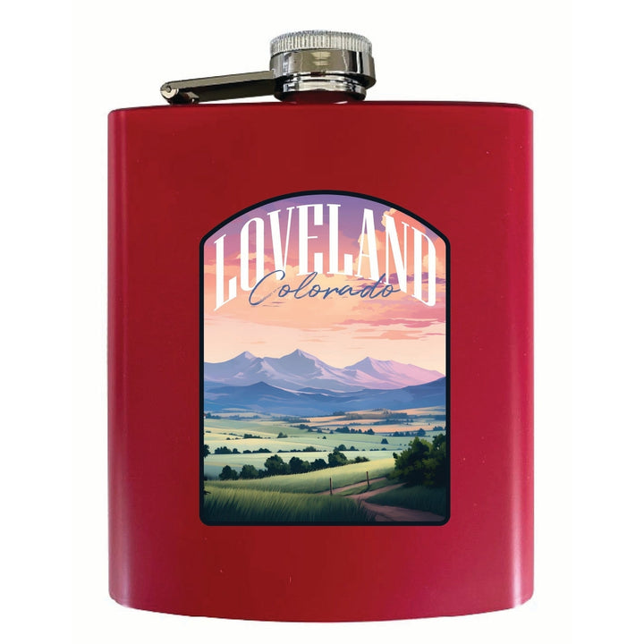 Loveland Colorado Pastel Landscape Design Souvenir 7 oz Steel Flask Matte Finish Image 1