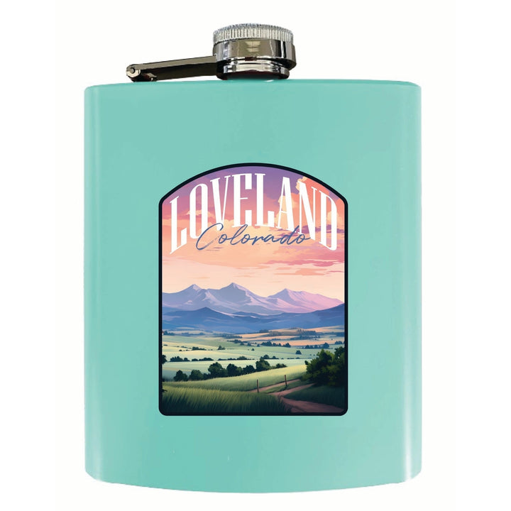 Loveland Colorado Pastel Landscape Design Souvenir 7 oz Steel Flask Matte Finish Image 2