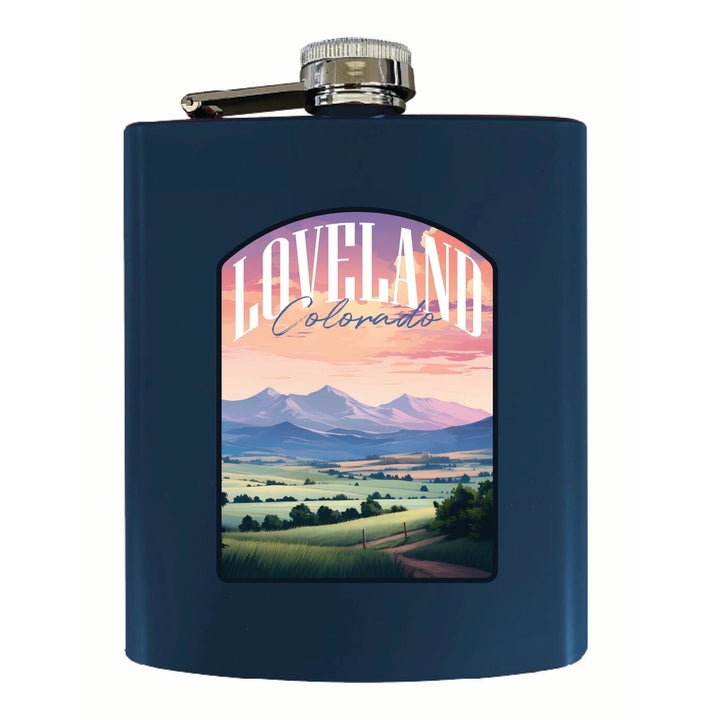 Loveland Colorado Pastel Landscape Design Souvenir 7 oz Steel Flask Matte Finish Image 3