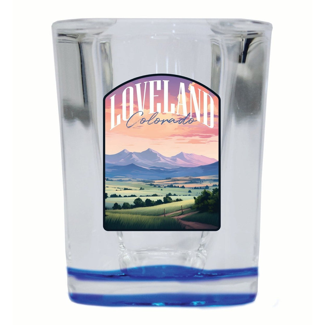 Loveland Colorado Pastel Landscape Design Souvenir 2 Ounce Shot Glass Square Image 1