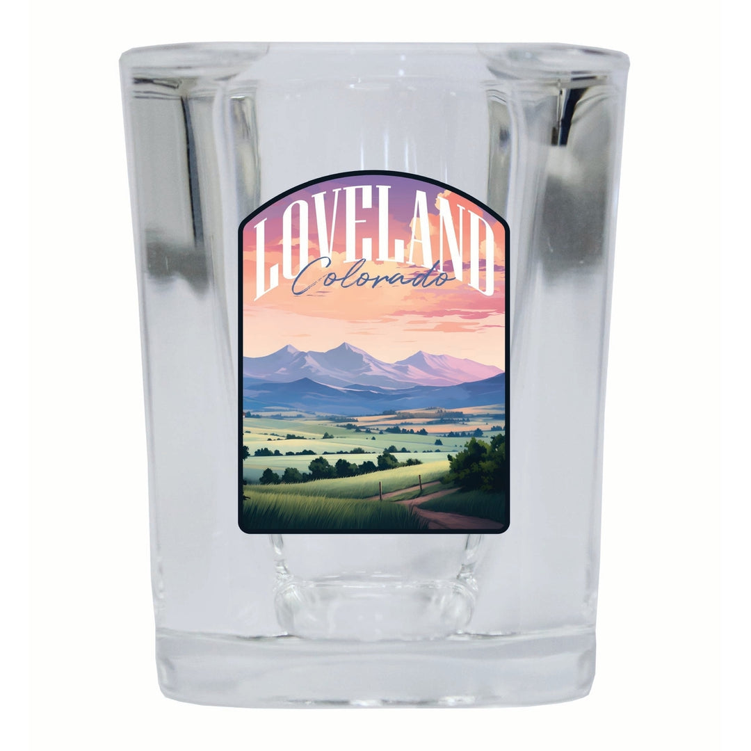 Loveland Colorado Pastel Landscape Design Souvenir 2 Ounce Shot Glass Square Image 4