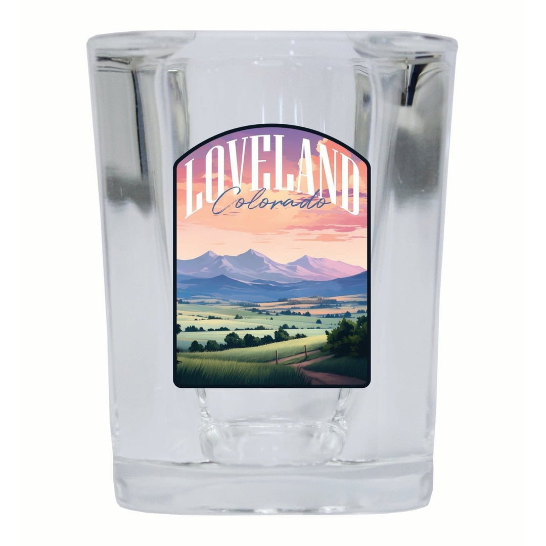 Loveland Colorado Pastel Landscape Design Souvenir 2 Ounce Shot Glass Square Image 1