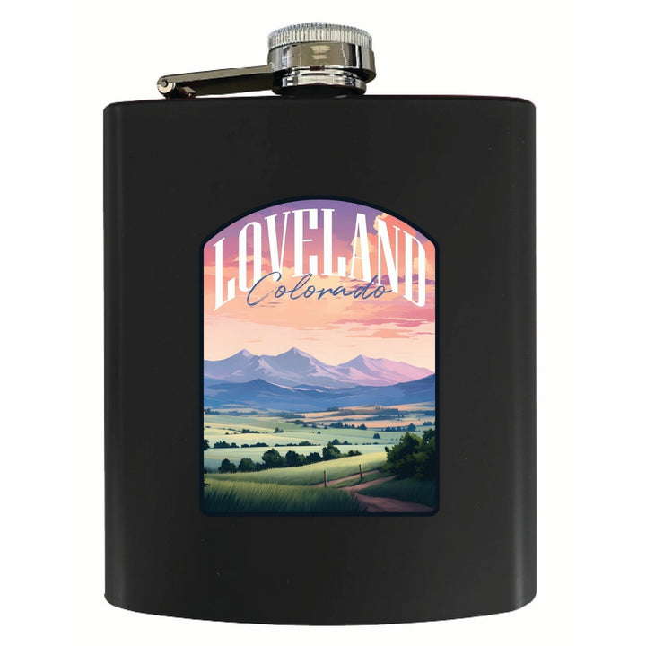 Loveland Colorado Pastel Landscape Design Souvenir 7 oz Steel Flask Matte Finish Image 4