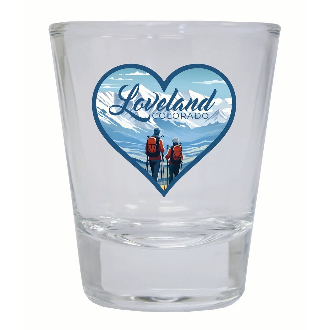 Loveland Colorado Ski Love Design Souvenir 2 Ounce Shot Glass Round Image 1