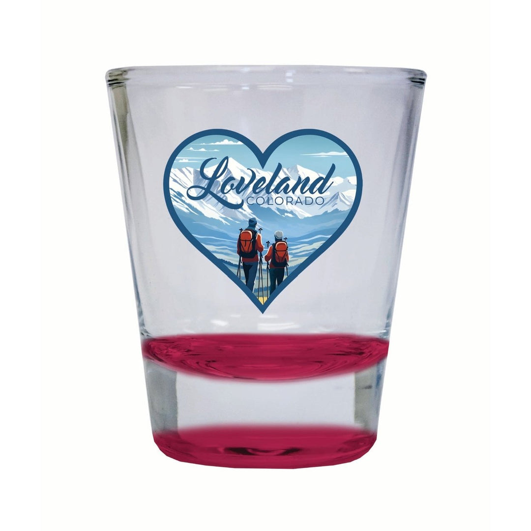 Loveland Colorado Ski Love Design Souvenir 2 Ounce Shot Glass Round Image 3