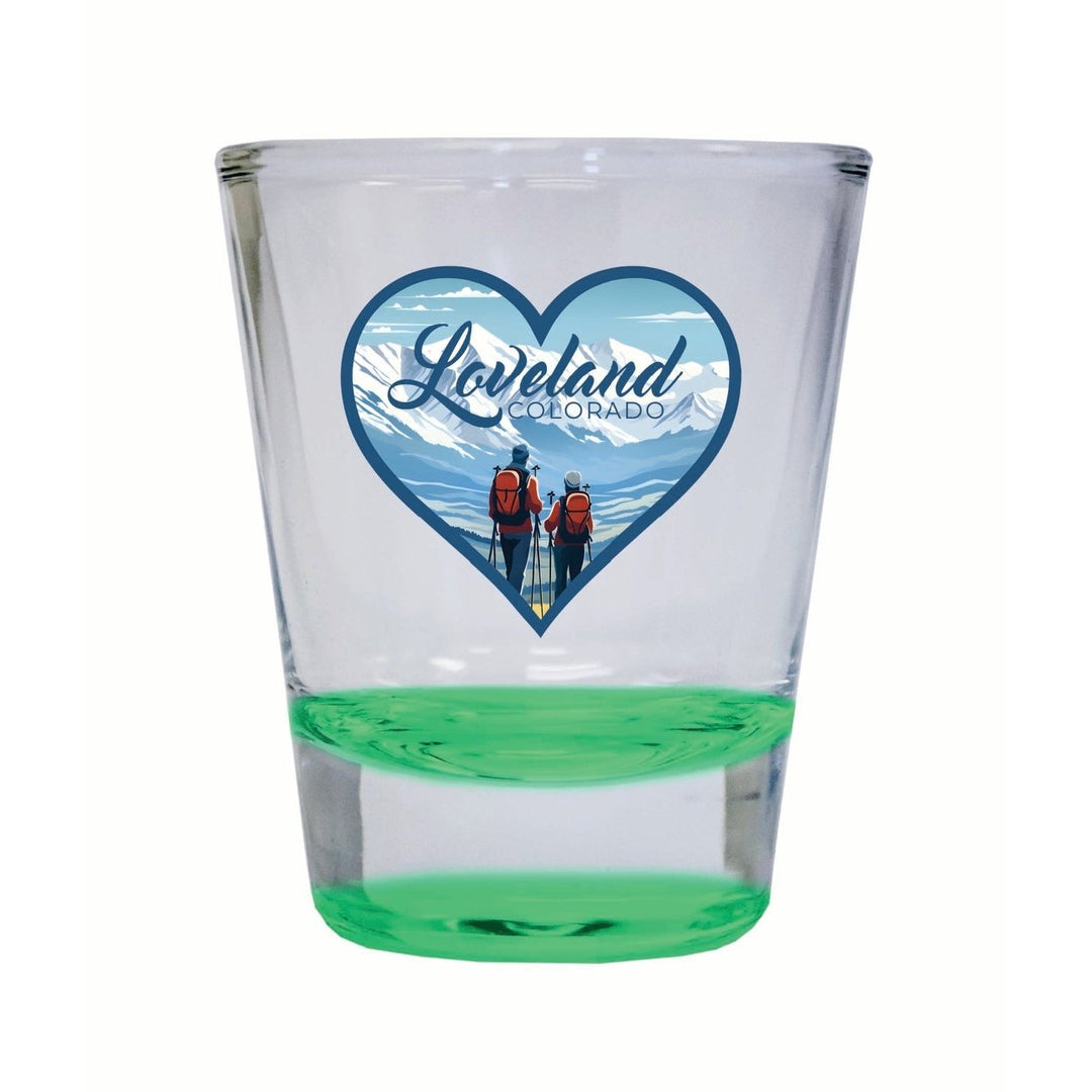 Loveland Colorado Ski Love Design Souvenir 2 Ounce Shot Glass Round Image 4