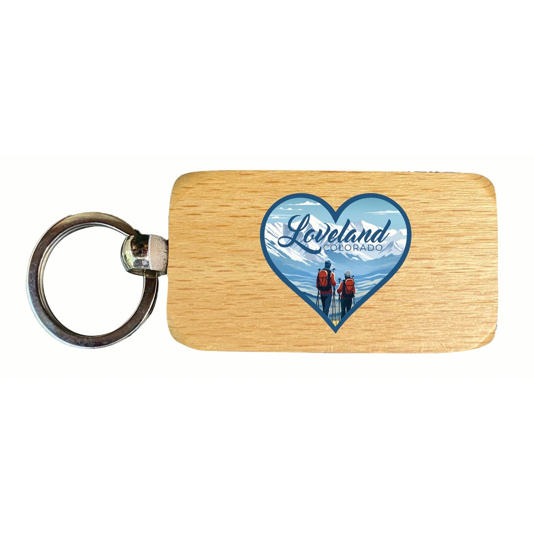 Loveland Colorado Ski Love Design Souvenir 2.5x1-Inch Souvenir Wooden Keychain Image 1