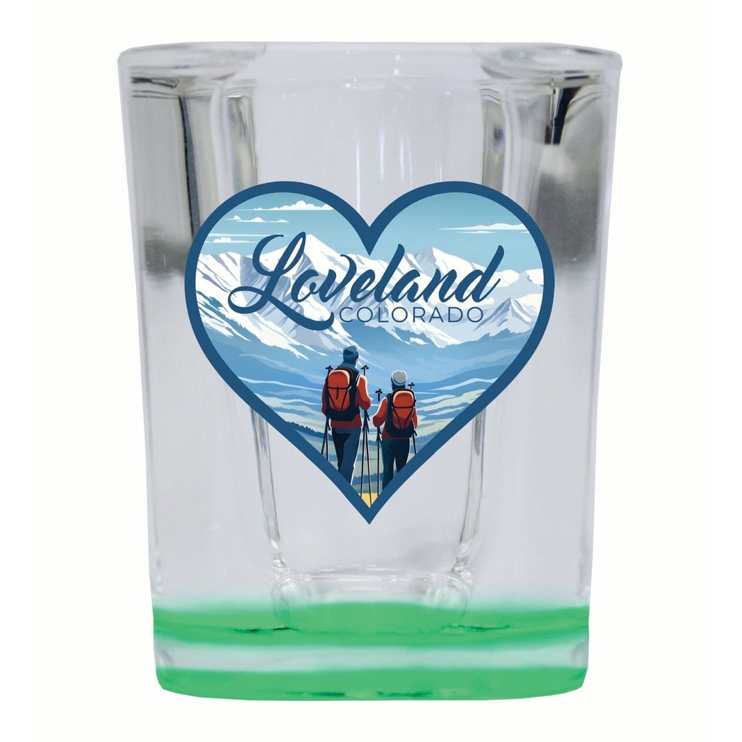 Loveland Colorado Ski Love Design Souvenir 2 Ounce Shot Glass Square Image 3