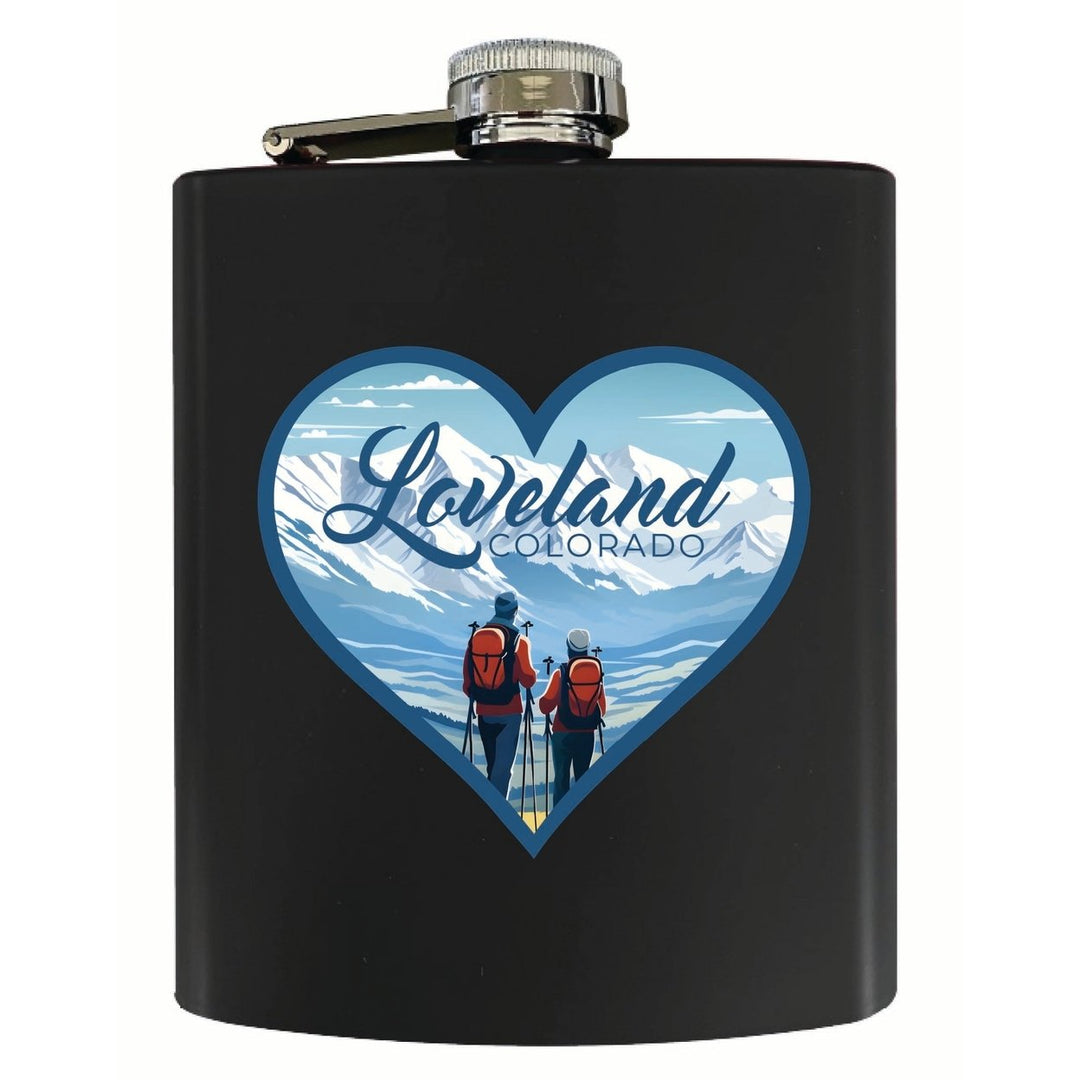 Loveland Colorado Ski Love Design Souvenir 7 oz Steel Flask Matte Finish Image 1