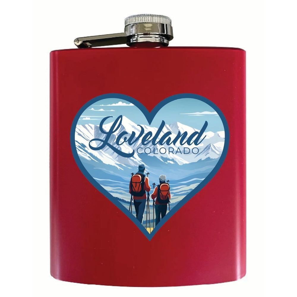 Loveland Colorado Ski Love Design Souvenir 7 oz Steel Flask Matte Finish Image 2