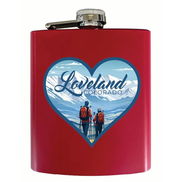 Loveland Colorado Ski Love Design Souvenir 7 oz Steel Flask Matte Finish Image 1