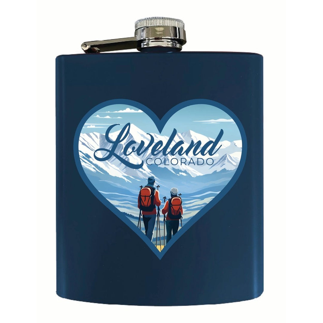 Loveland Colorado Ski Love Design Souvenir 7 oz Steel Flask Matte Finish Image 3