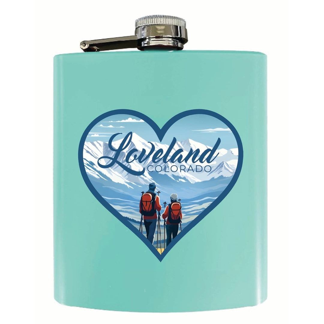 Loveland Colorado Ski Love Design Souvenir 7 oz Steel Flask Matte Finish Image 4