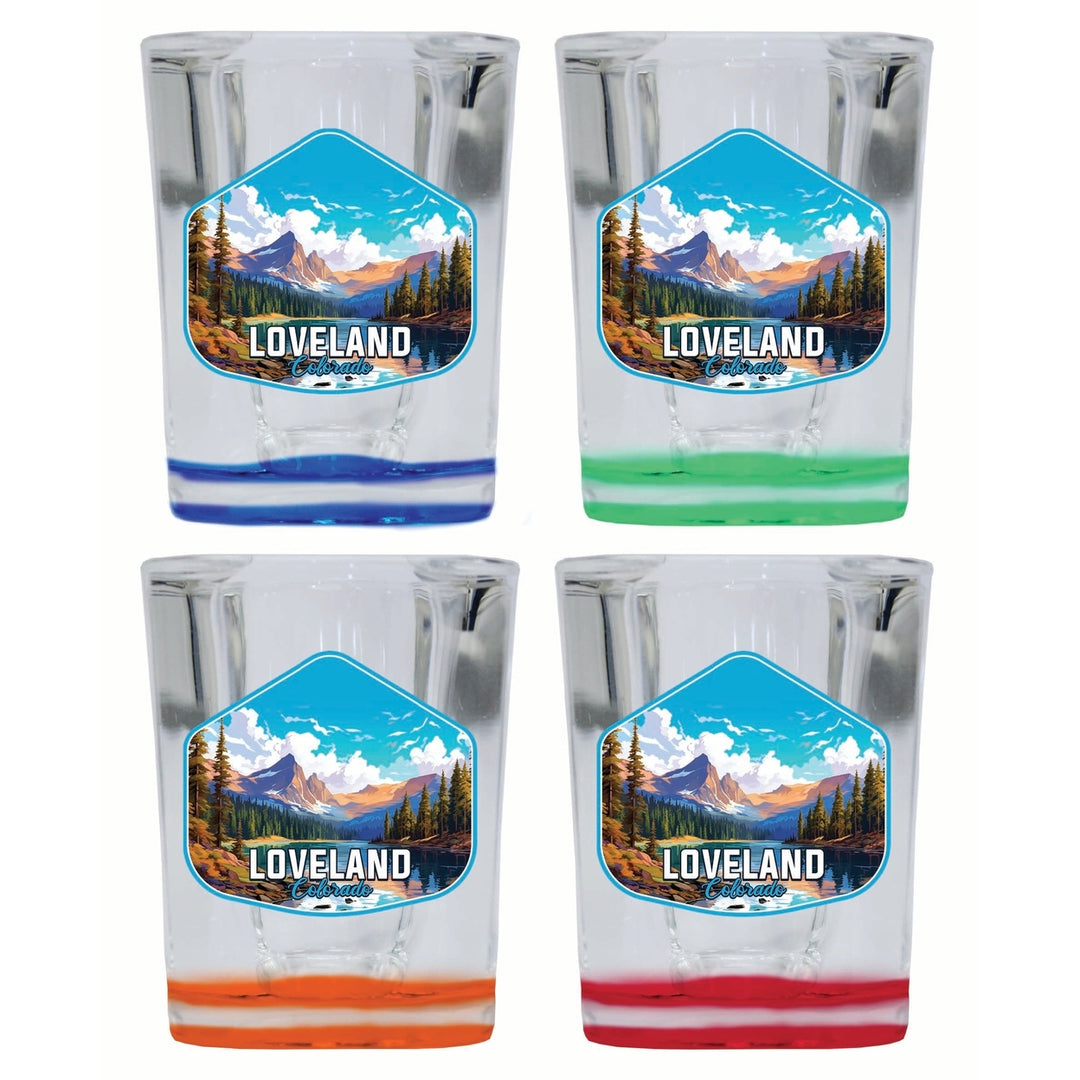 Loveland Colorado Mountain Landscape Design Souvenir 2 Ounce Shot Glass Square 4-Pack Multicolor Image 1