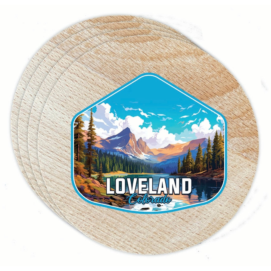 Loveland Colorado Mountain Landscape Design Souvenir Coaster Wooden 3.5 x 3.5-Inch 4 Pack Image 1