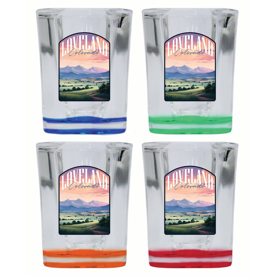 Loveland Colorado Pastel Landscape Design Souvenir 2 Ounce Shot Glass Square 4-Pack Multicolor Image 1