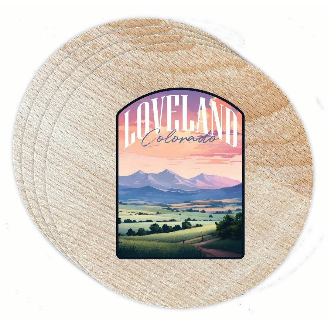 Loveland Colorado Pastel Landscape Design Souvenir Coaster Wooden 3.5 x 3.5-Inch 4 Pack Image 1