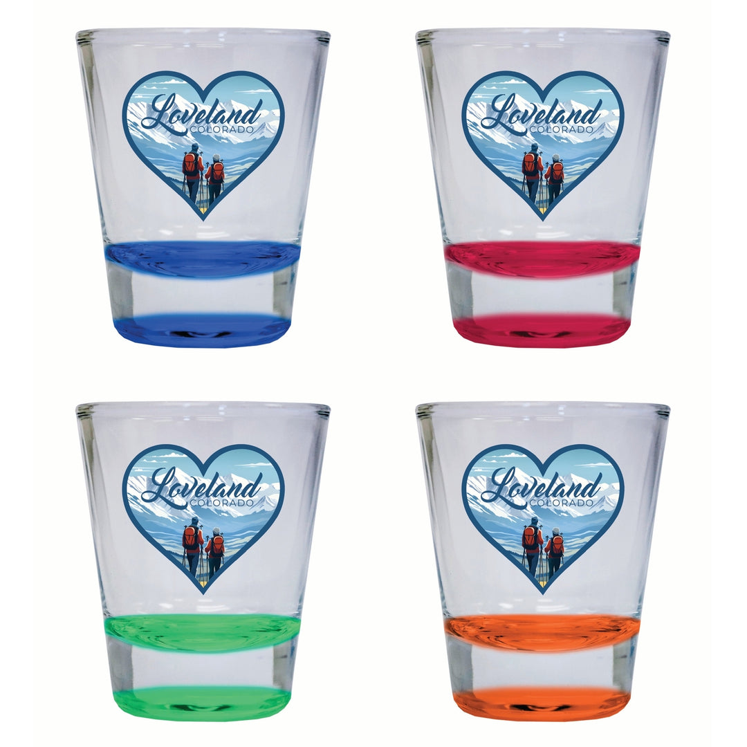 Loveland Colorado Ski Love Design Souvenir 2 Ounce Shot Glass Round 4-Pack Multicolor Image 1