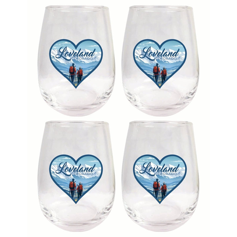 Loveland Colorado Ski Love Design Souvenir 15 oz Stemless Wine Glass 4-Pack Image 1