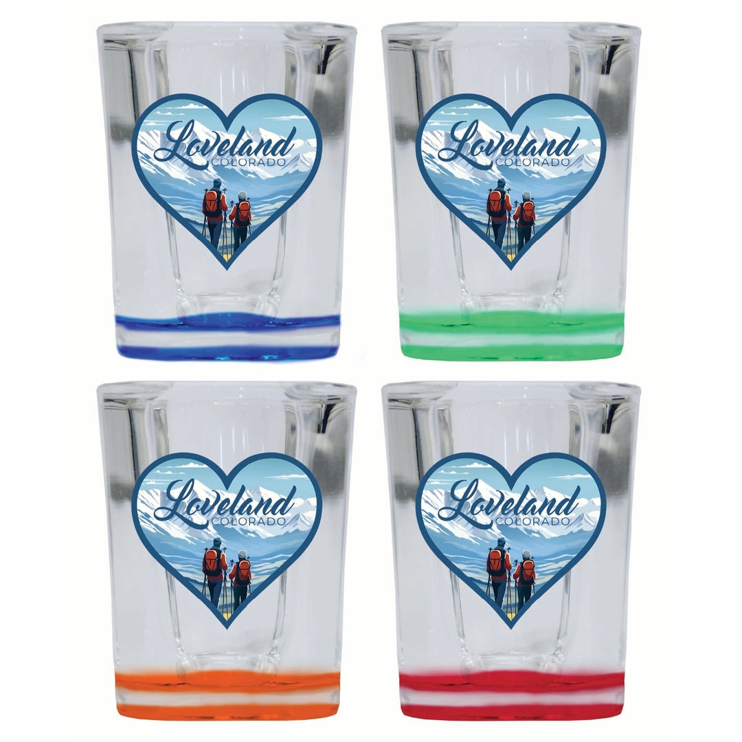 Loveland Colorado Ski Love Design Souvenir 2 Ounce Shot Glass Square 4-Pack Multicolor Image 1