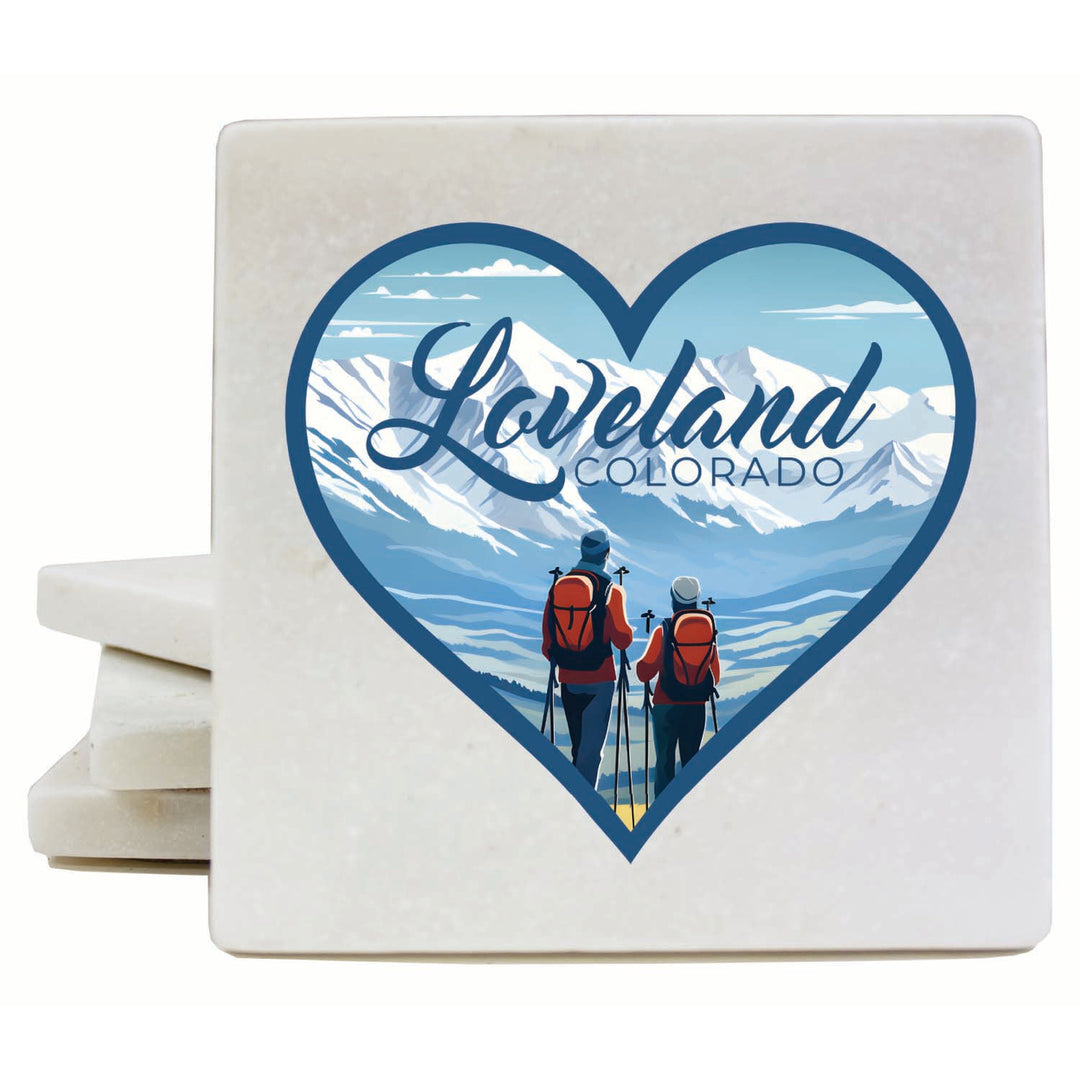 Loveland Colorado Ski Love Design Souvenir 4x4-Inch Coaster Marble 4 Pack Image 1