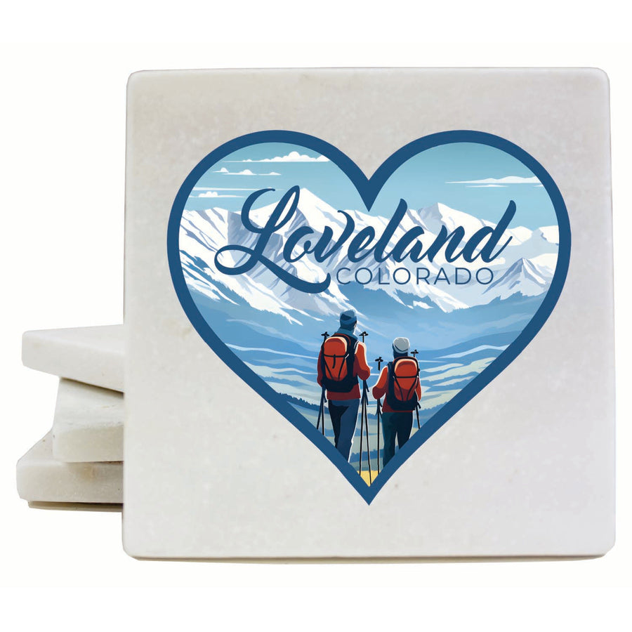 Loveland Colorado Ski Love Design Souvenir 4x4-Inch Coaster Marble 4 Pack Image 1