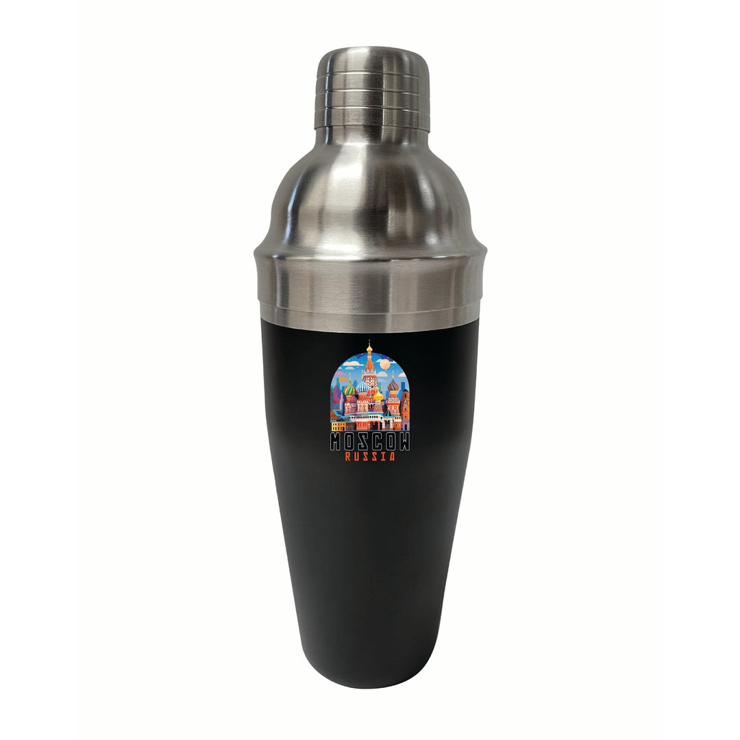 Moscow Russia Saint Basils Cathedral Illustration Design Souvenir 24 oz Stainless Steel Cocktail Shaker Black Image 1