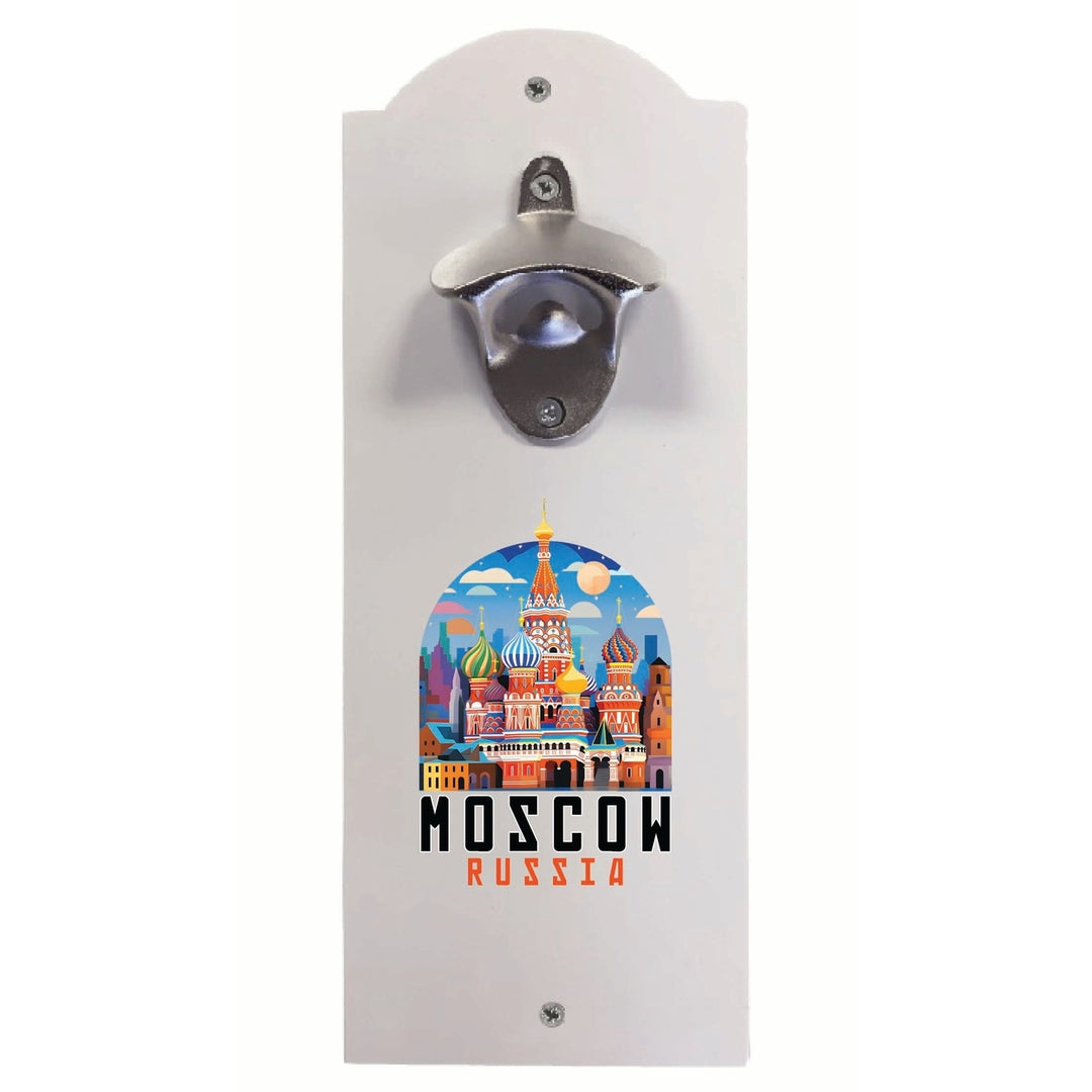 Moscow Russia Saint Basils Cathedral Illustration Design Souvenir Wall mounted bottle opener Image 1