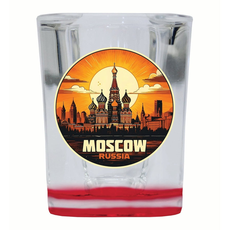 Moscow Russia Saint Basils Cathedral Sunset Design Souvenir 2 Ounce Shot Glass Square Image 1