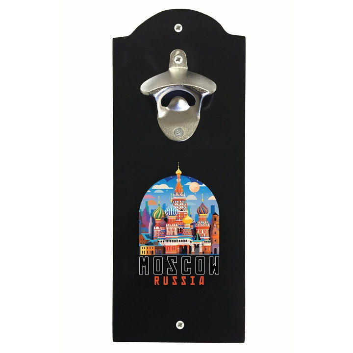 Moscow Russia Saint Basils Cathedral Illustration Design Souvenir Wall mounted bottle opener Image 2