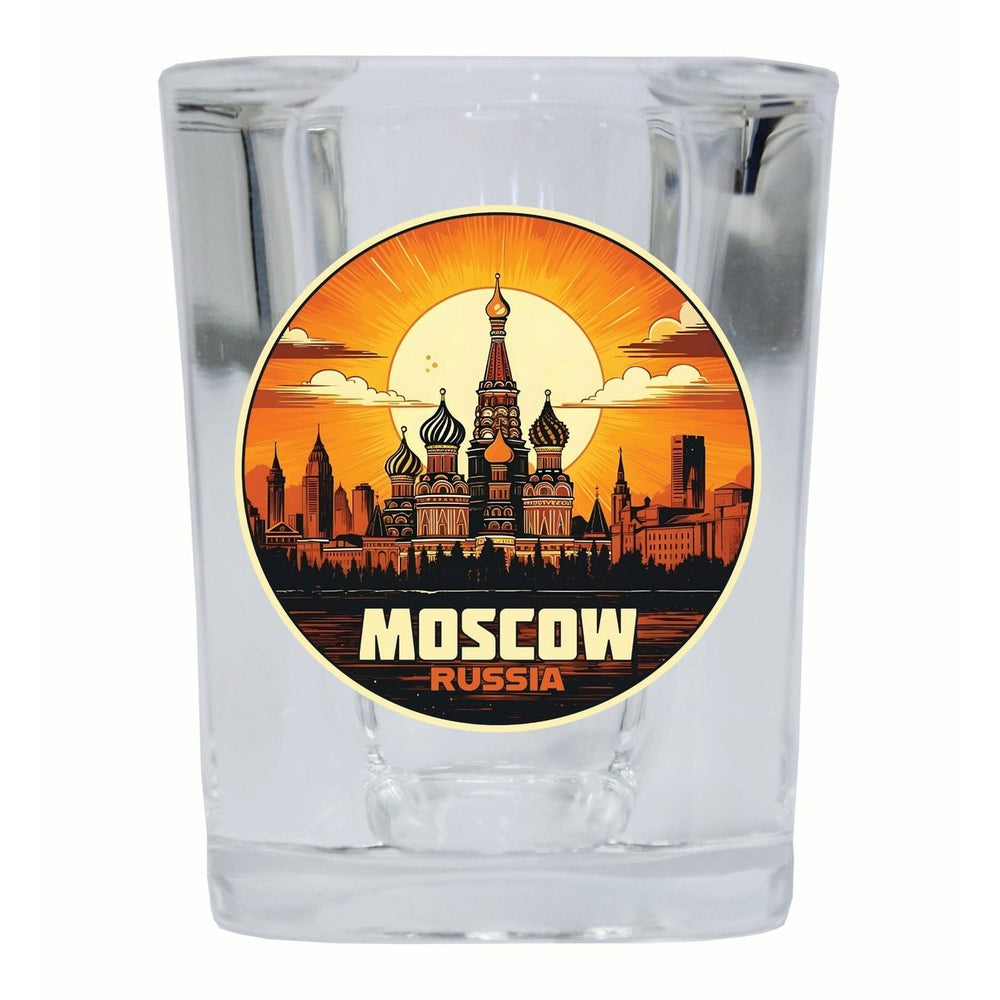 Moscow Russia Saint Basils Cathedral Sunset Design Souvenir 2 Ounce Shot Glass Square Image 2