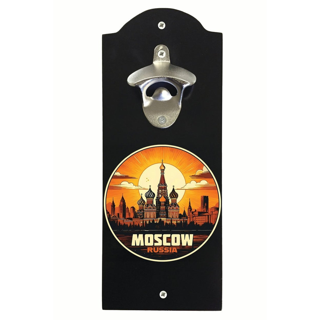 Moscow Russia Saint Basils Cathedral Sunset Design Souvenir Wall mounted bottle opener Image 1