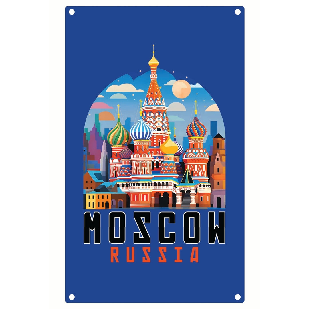 Moscow Russia Saint Basils Cathedral Illustration Design Souvenir Metal Sign 9 x 15 Image 1