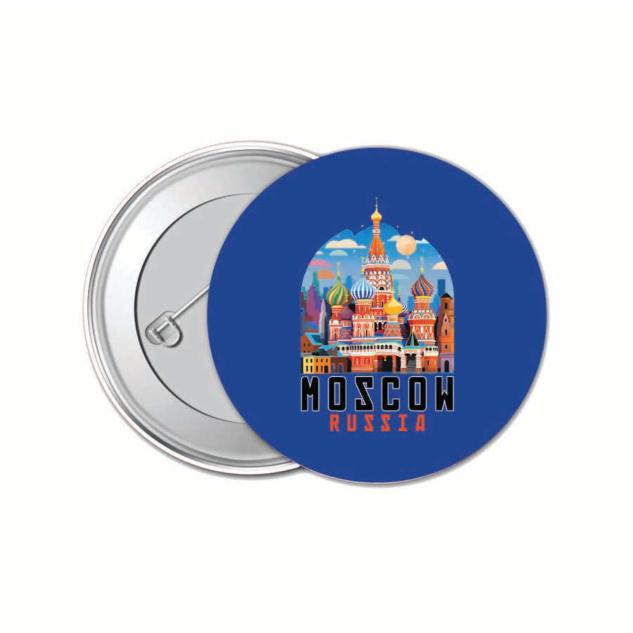 Moscow Russia Saint Basils Cathedral Illustration Design Souvenir Small 1-Inch Button Pin 4 Pack Image 1