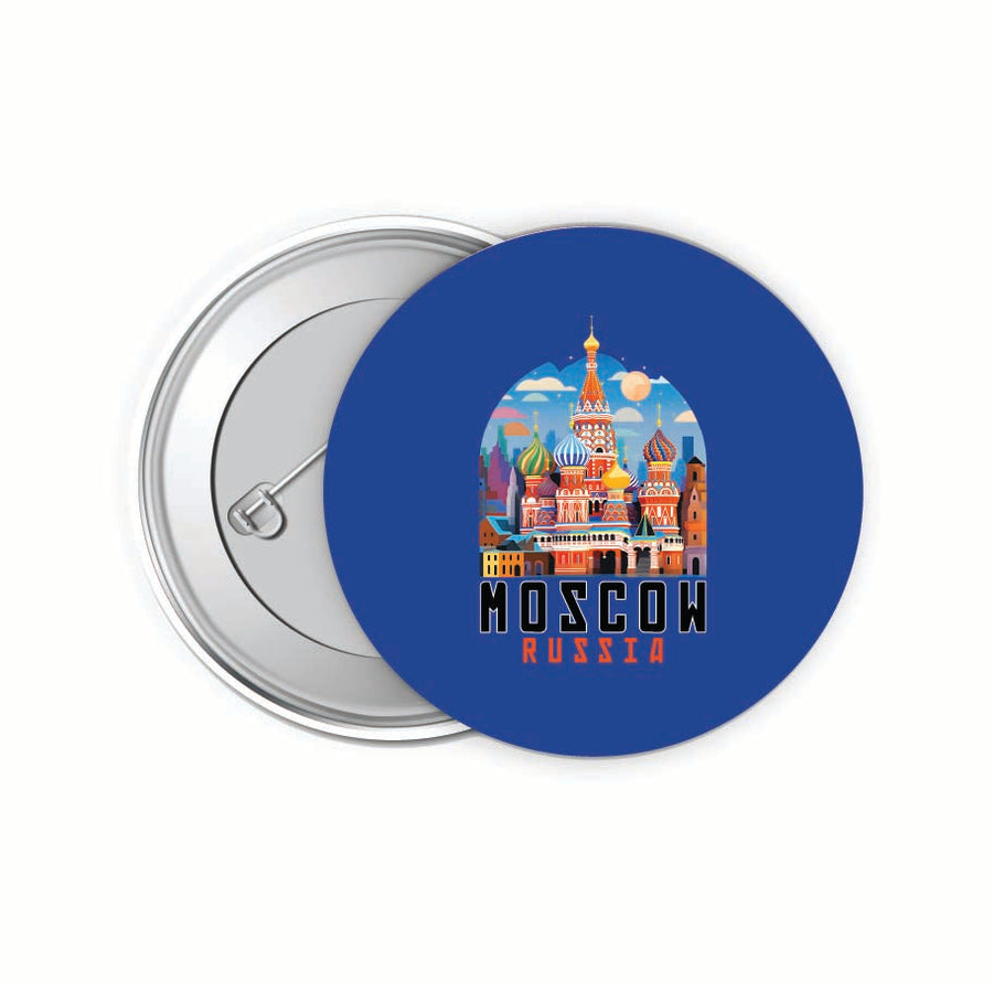 Moscow Russia Saint Basils Cathedral Illustration Design Souvenir Small 2-Inch Button Pin 4 Pack Image 1