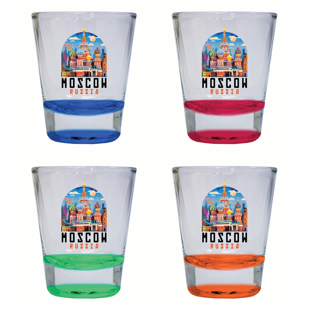 Moscow Russia Saint Basils Cathedral Illustration Design Souvenir 2 Ounce Shot Glass Round 4-Pack Multicolor Image 1