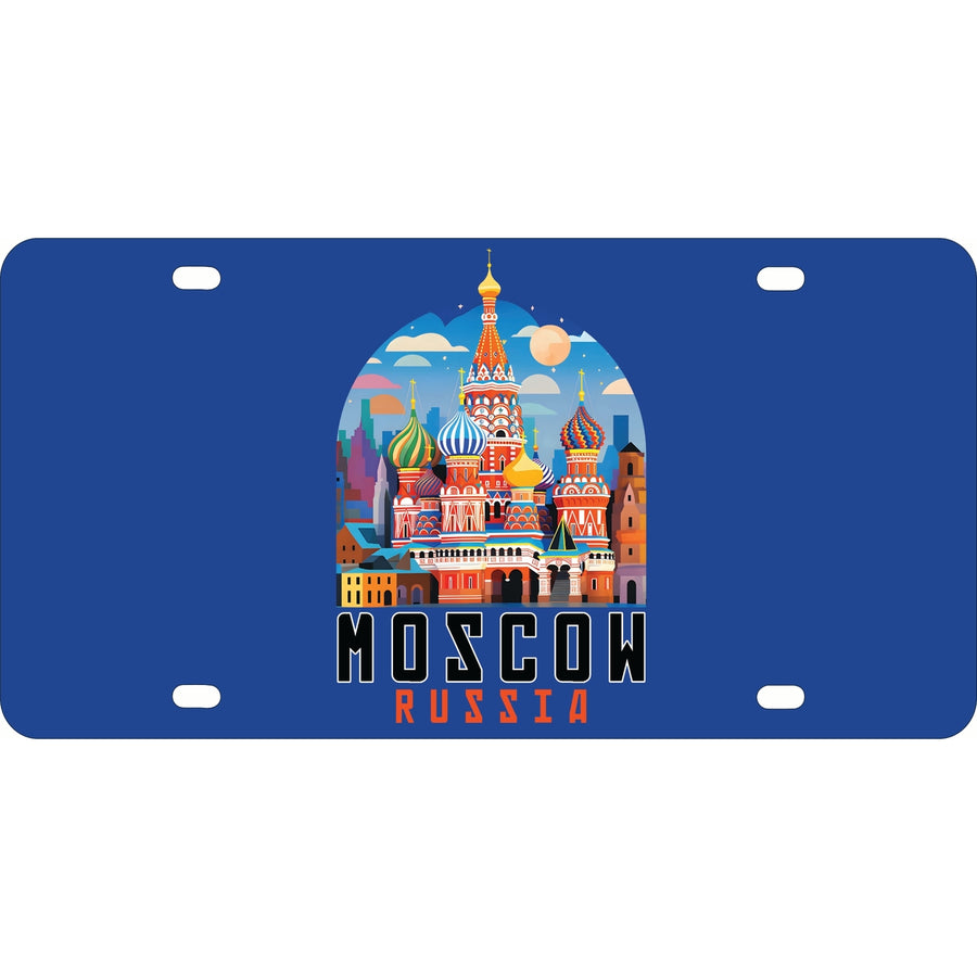 Moscow Russia Saint Basils Cathedral Illustration Design Souvenir Mini Metal License Plate 4.75 x 2.25 inch Image 1