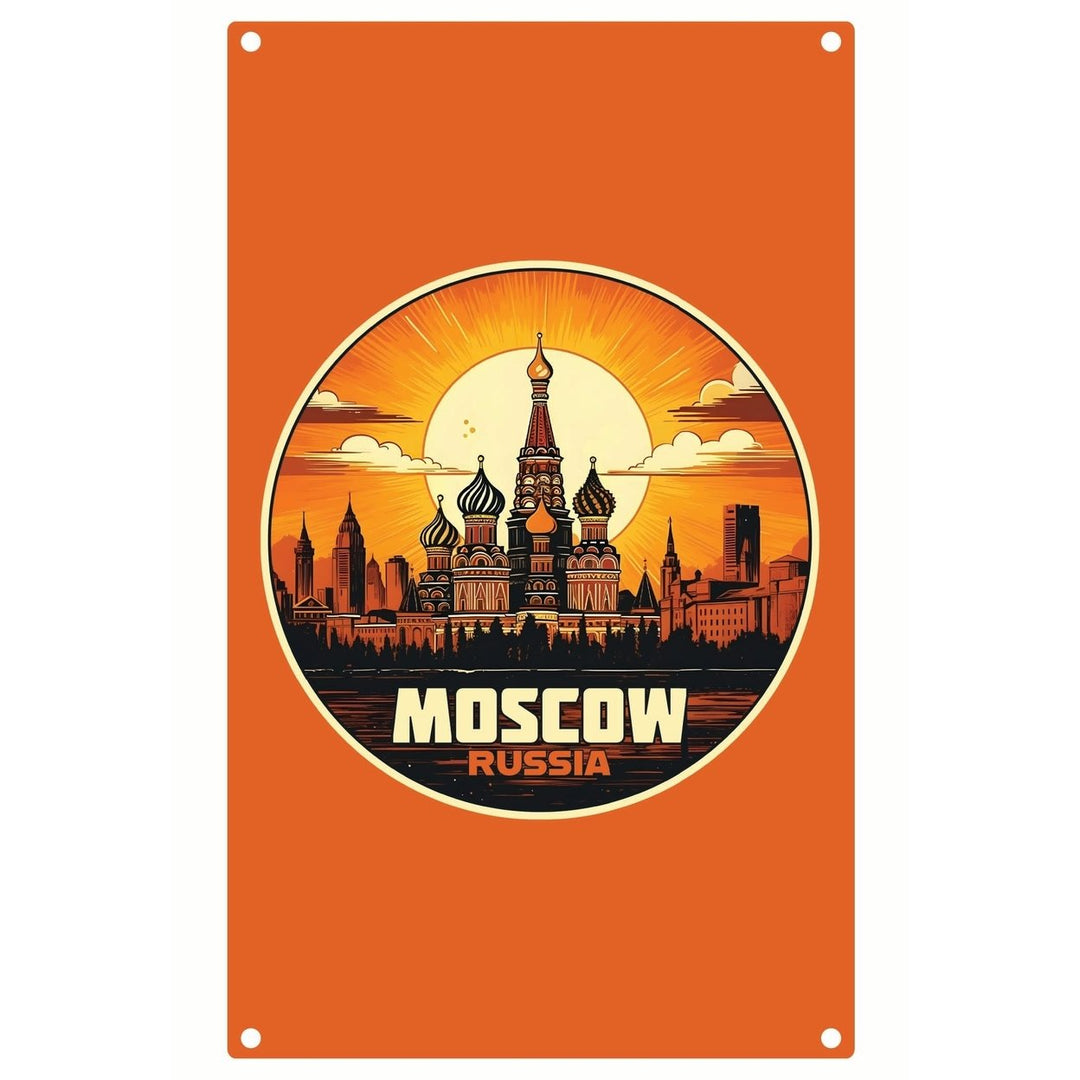 Moscow Russia Saint Basils Cathedral Sunset Design Souvenir Metal Sign 9 x 15 Image 1