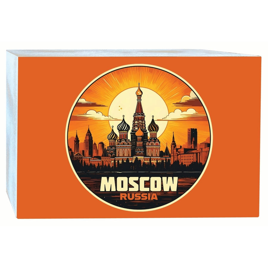 Moscow Russia Saint Basils Cathedral Sunset Design Souvenir Wood sign with frame 5x7 Image 1