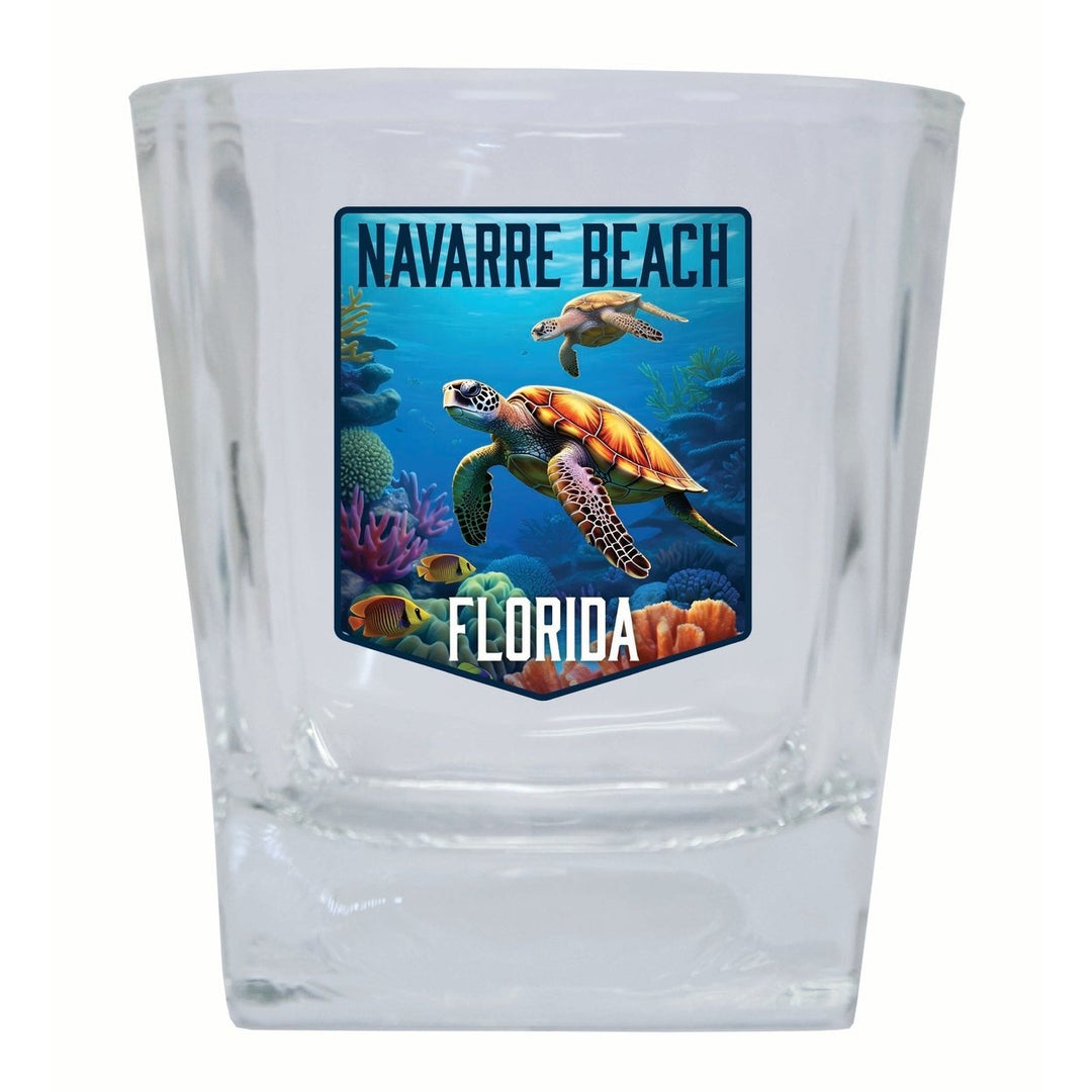 Navarre Beach Florida Underwater Turtle Design Souvenir 10 oz Whiskey Glass Rocks Glass Image 1