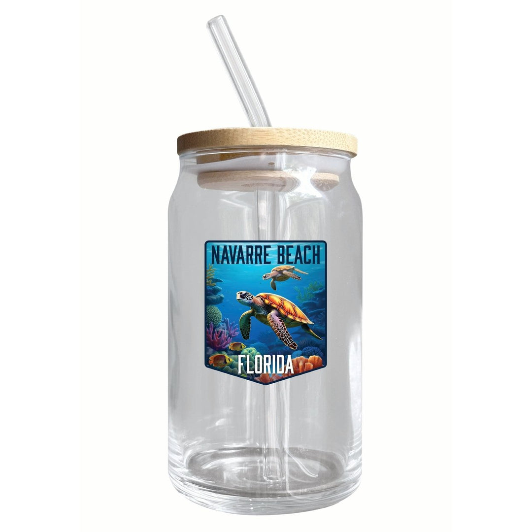 Navarre Beach Florida Underwater Turtle Design Souvenir 12 oz Beer Can Glass Image 1