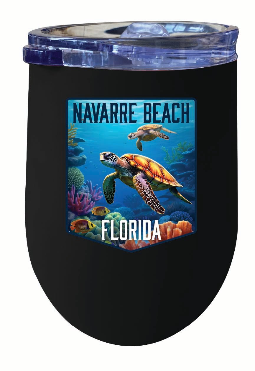 Navarre Beach Florida Underwater Turtle Design Souvenir 12 oz Insulated Wine Stainless Steel Tumbler Image 2