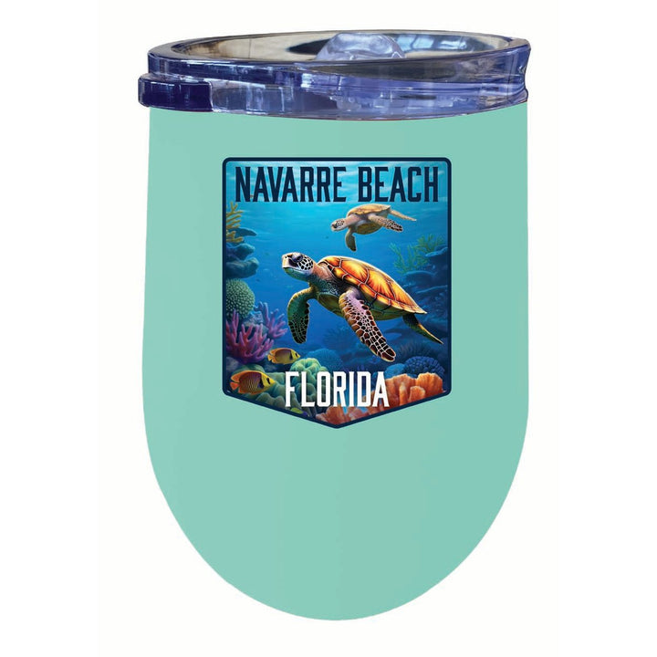 Navarre Beach Florida Underwater Turtle Design Souvenir 12 oz Insulated Wine Stainless Steel Tumbler Image 1