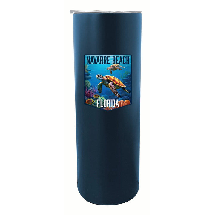 Navarre Beach Florida Underwater Turtle Design Souvenir 20 oz Insulated Stainless Steel Skinny Tumbler Image 1